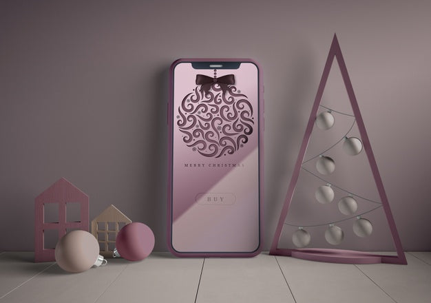 Phone With Christmas Theme Mock-Up Psd