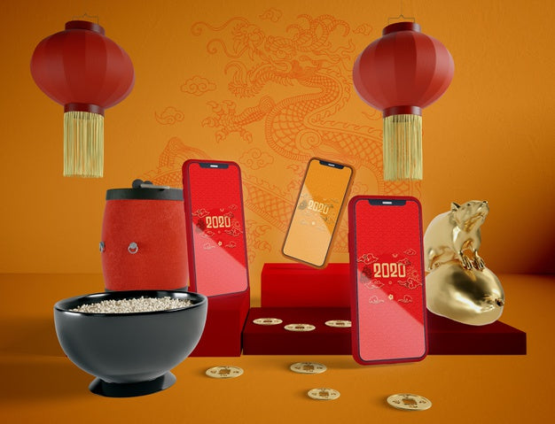 Phones Mock-Up For Chinese New Year Eve Psd