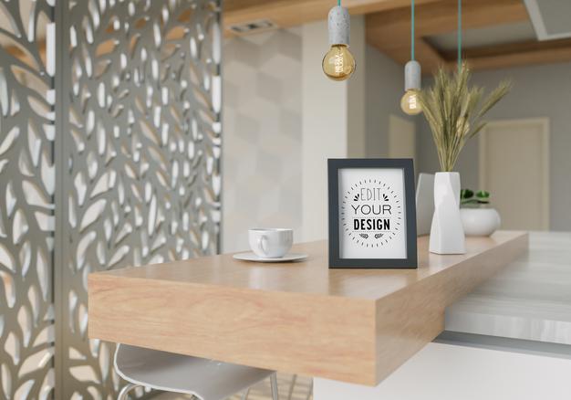 Photo Frame In Kitchen Mockup Psd