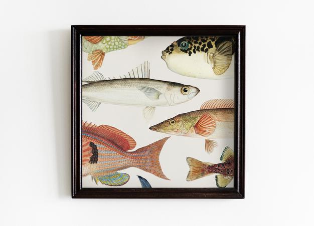 Photo Frame Mockup Hanging On Wall Psd