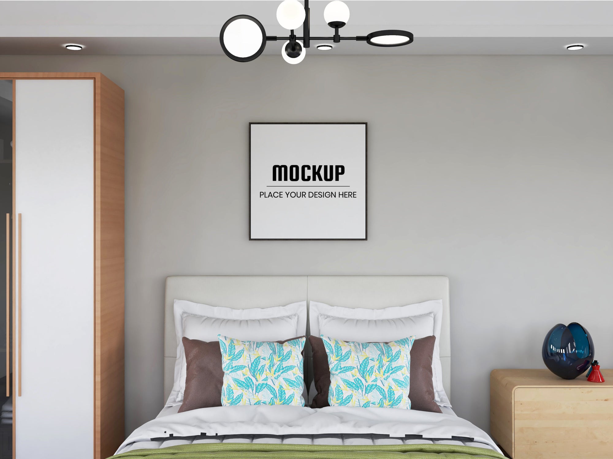 Photo Frame Mockup Realistic In The Bedroom Vol.1