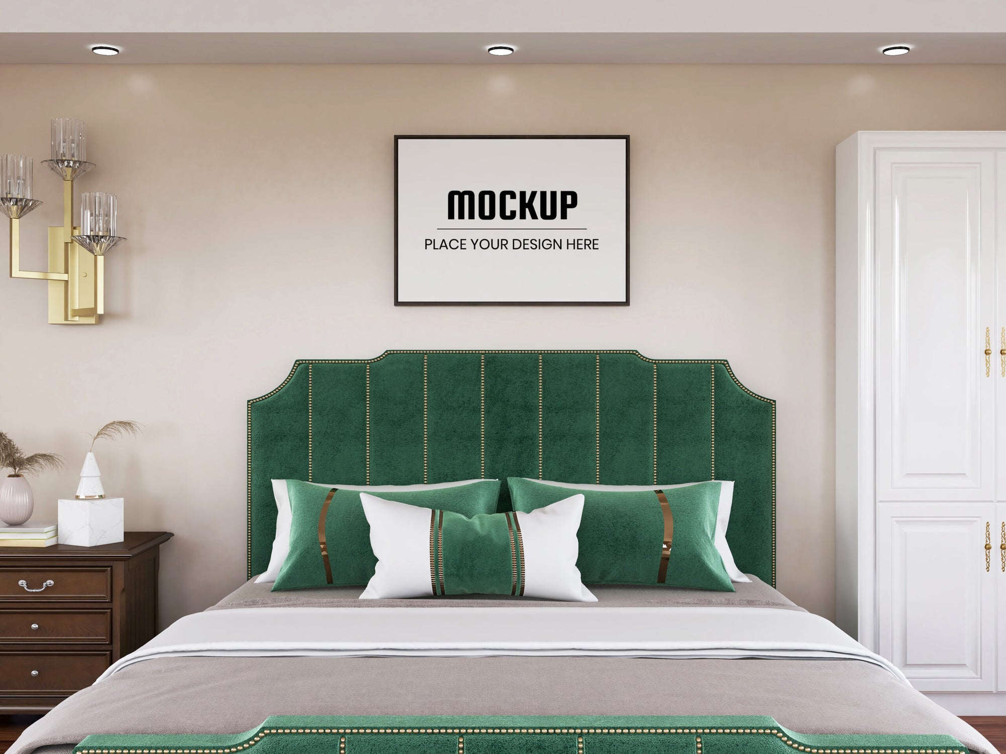 Photo Frame Mockup Realistic In The Bedroom Vol.2