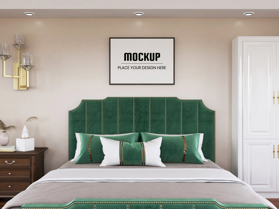 Photo Frame Mockup Realistic In The Bedroom Vol.2