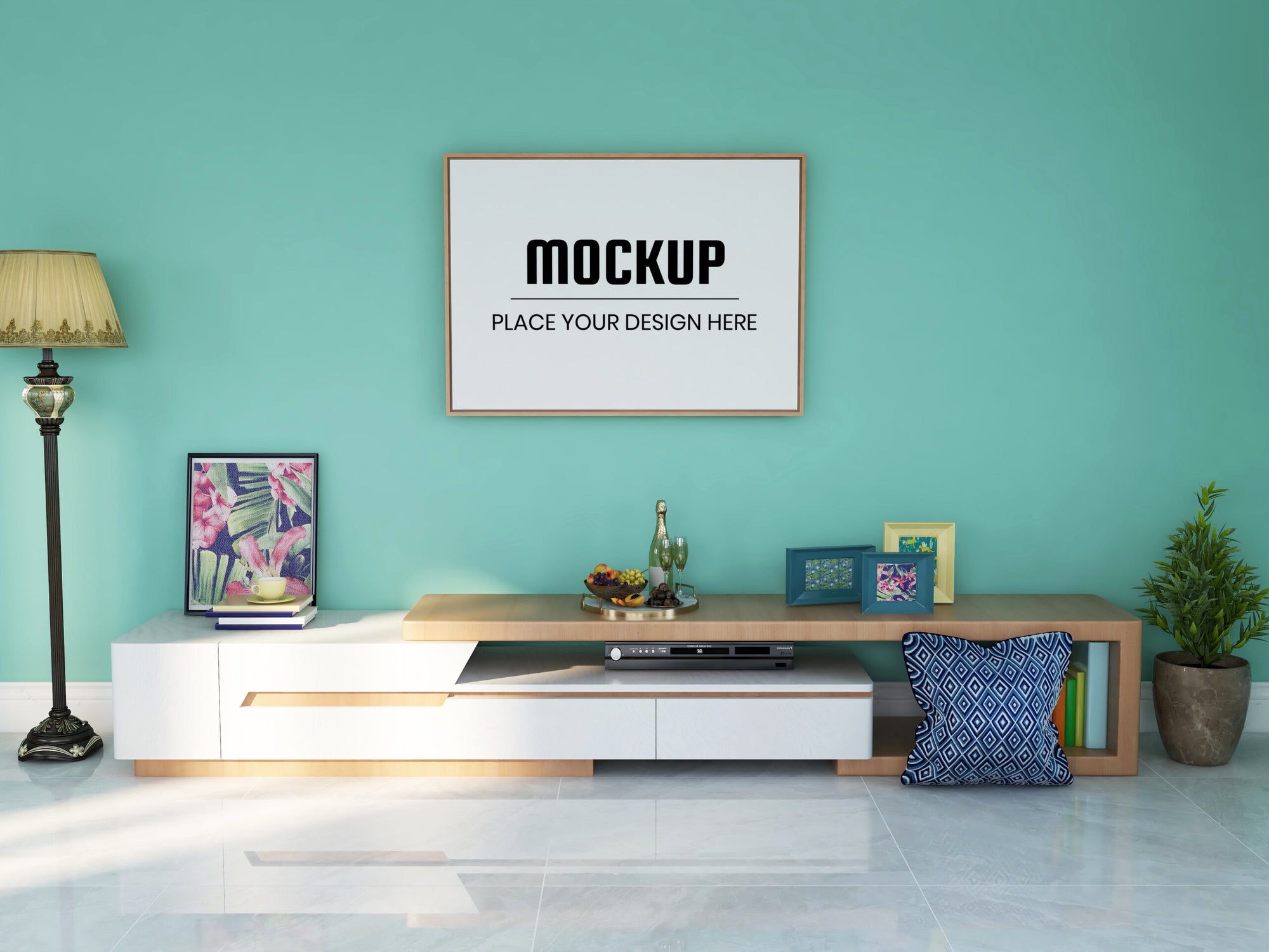 Photo Frame Mockup Realistic In The Living Room