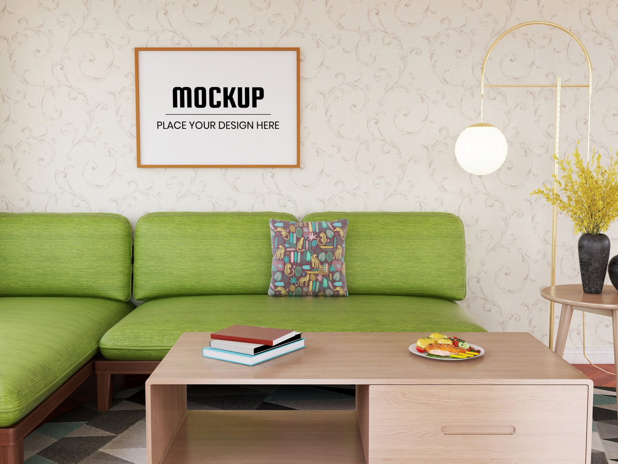 Photo Frame Mockup Realistic In The Living Room