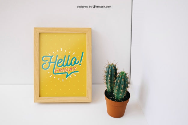 Photo Frame Mockup With Cactus Psd