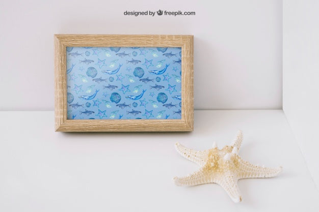 Photo Frame Mockup With Starfish Psd