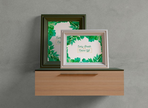 Photo Frames Mock-Up On Shelf Psd