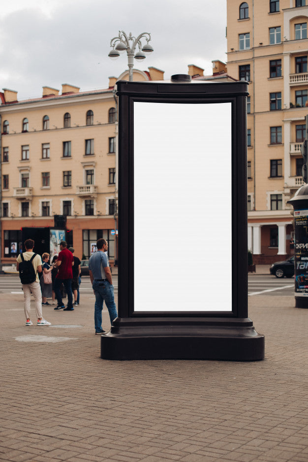 Photo Of A Large Billboard That Stands On The Street, Where Many People Walk Psd