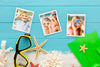Photos Collection On Wooden Background Psd
