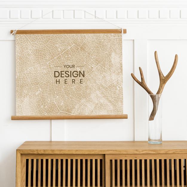 Picture Frame Mockup On A Wooden Cabinet Psd