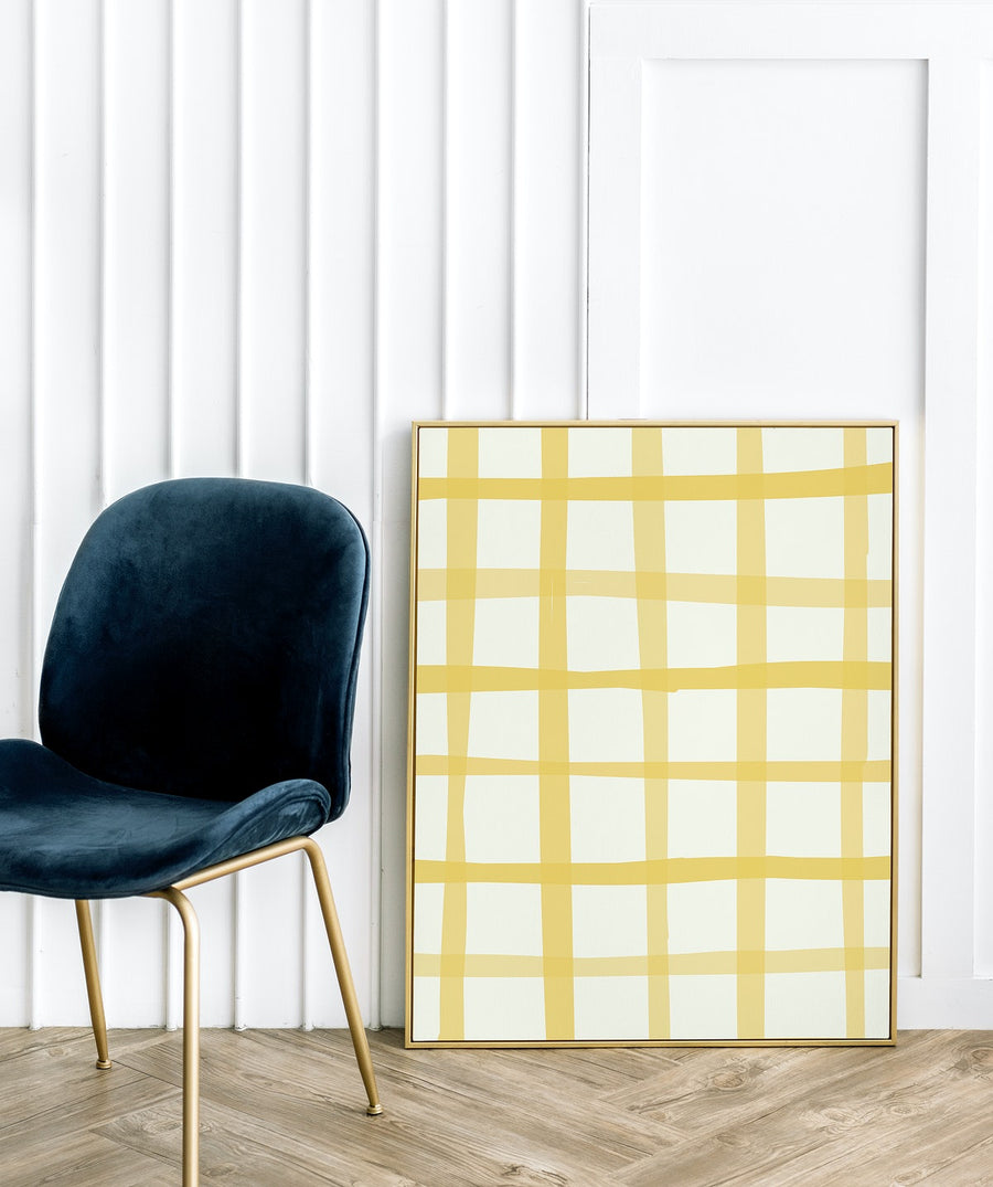 Picture Frame Mockup Psd On Wooden Floor With Yellow Grid Image