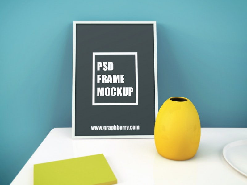 Picture Frame On Table Psd Mockup