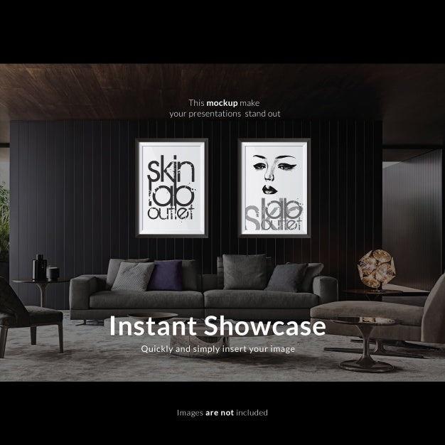 Pictures On Living Room Wall Mock Up Psd