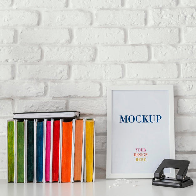 Pile Of Books With Mock-Up Frame Psd