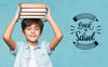 Pile Of Books Young Cute Boy Mock-Up Psd