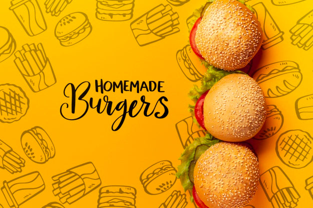 Pile Of Burgers On Fast Food Doodle Background Psd