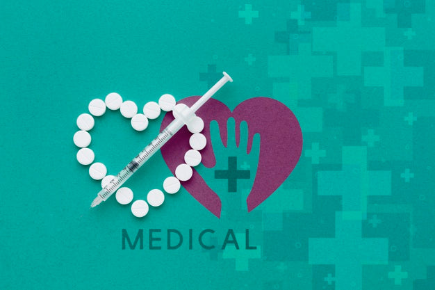Pills In Heart Shape And Syringe Psd