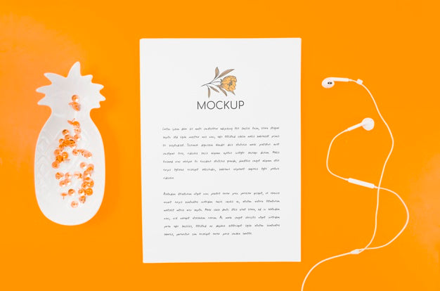 Pineapple And Headphones Mock-Up Psd