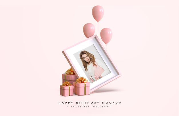 Pink And Gold Happy Birthday Mockup Psd