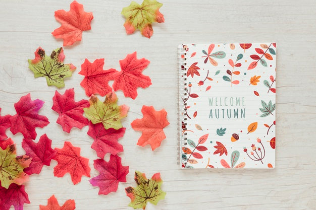 Pink And Green Leaves With Notepad Psd