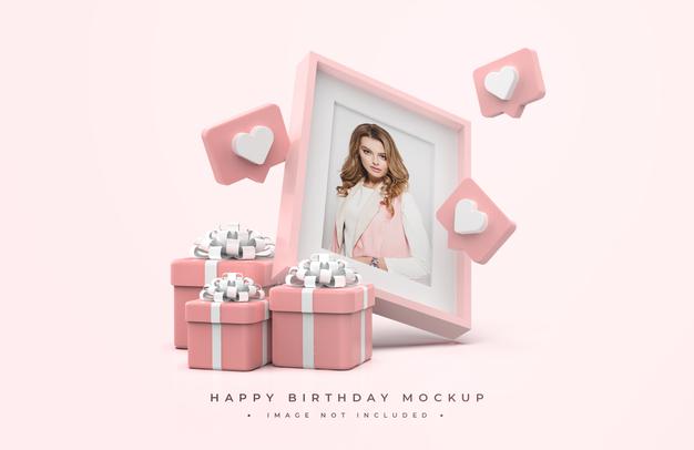 Pink And White Happy Birthday Mockup Psd