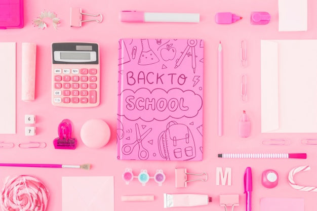 Pink Back To School Mockup With Notebook Cover Psd