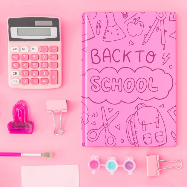 Pink Back To School Mockup With Notebook Cover Psd