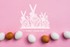 Pink Background Mockup With Easter Eggs And Bunnies Psd