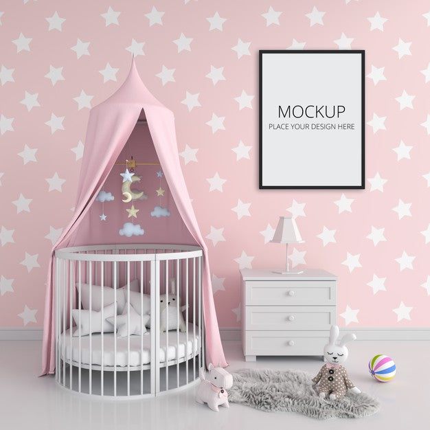 Pink Child Bedroom With Frame Mockup Psd