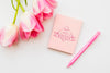 Pink Flowers Concept With Pencil Psd