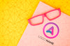 Pink Frame Lens With Company Logo Name Psd
