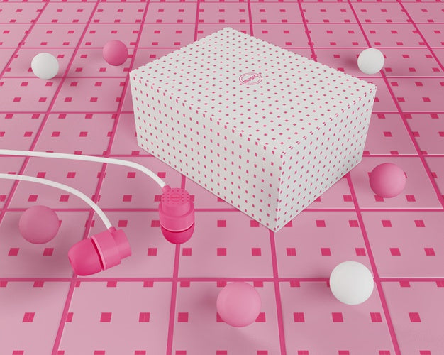 Pink Headphones With Cable And Box Psd