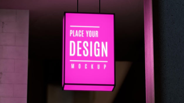 Pink Nighttime Business Sign Mock-Up Psd