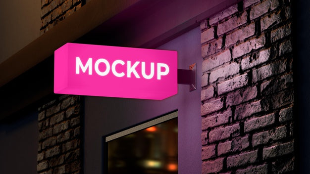 Pink Nighttime Business Sign Psd