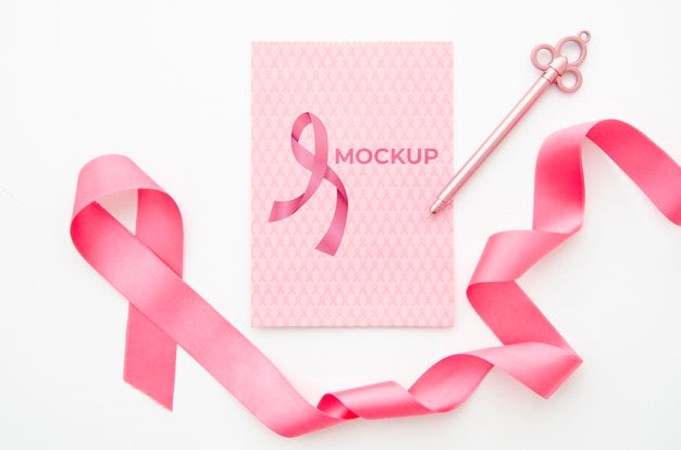 Pink Ribbon And Key Cancer Awareness Mock-Up Psd