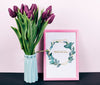 Pink Spring Frame Mockup With Bouquet Of Tulips Psd