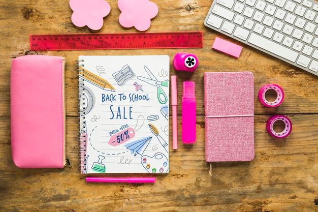 Pink Supplies For Back To School Arrangement Psd