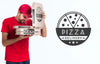 Pizza Boy Holding Boxes And Looking In One Of Them Psd