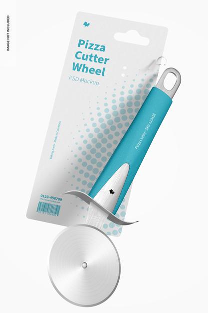 Pizza Cutter Wheel Mockup, Falling Psd