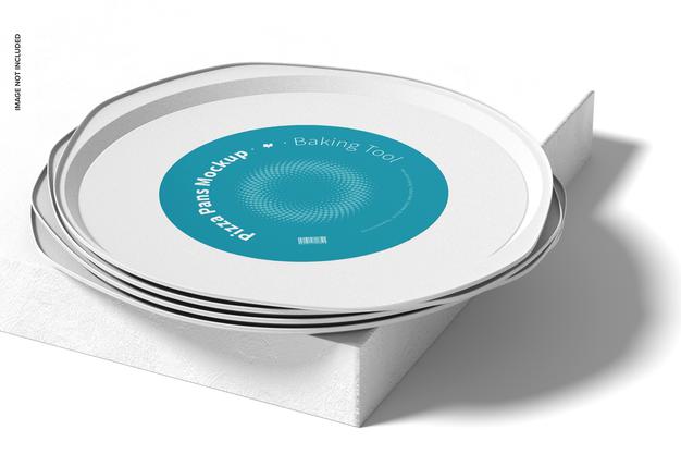 Pizza Pans Mockup, Stacked Set Psd