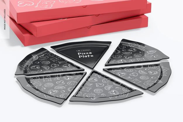 Pizza Plates With Boxes Mockup Psd