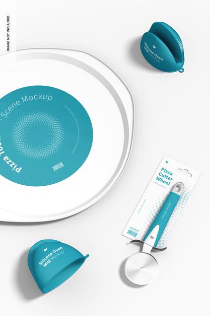 Pizza Tools Scene Mockup, Close Up Psd