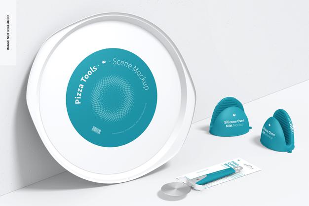 Pizza Tools Scene Mockup, Leaned Psd