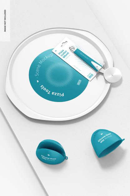 Pizza Tools Scene Mockup, Top View Psd