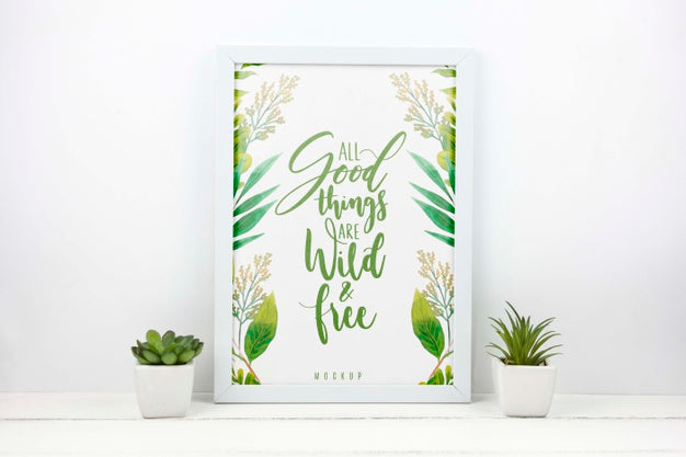 Plants Next To Frame Mockup Psd