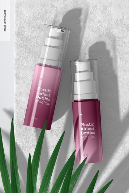 Plastic Airless Bottles Mockup, Top View Psd
