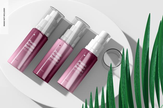 Plastic Airless Bottles Set Mockup Psd