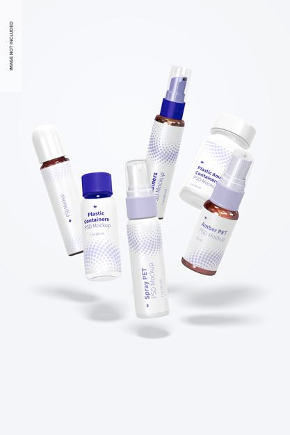 Plastic Amenity Containers Mockup, Floating Psd