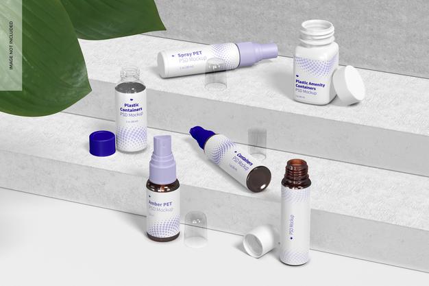 Plastic Amenity Containers Mockup, Opened Psd